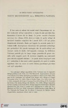 5: Di due codici epigrafici venuti recentemente nella Biblioteca Vaticana