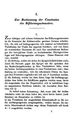 I. Zur Bestimmung der Constanten des Bifilarmagnetometers