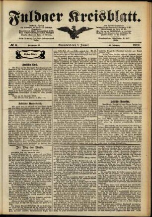 Erste Ausgabe vom Samstag, den 08. Januar 1910.
