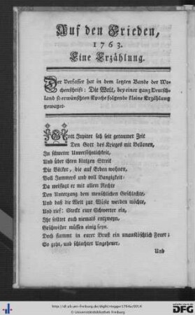 Auf den Frieden, 1763.