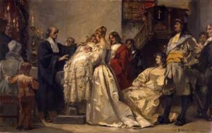 Die Taufe eines Sohnes des Großen Kurfürsten auf der Sparrenburg. Farbenskizze für den siebenteiligen Zyklus der Aula des Bielefelder Ratsgymnasiums
