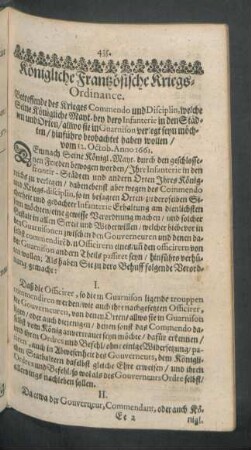 Königliche Frantzösische Kriegs-Ordinance.
