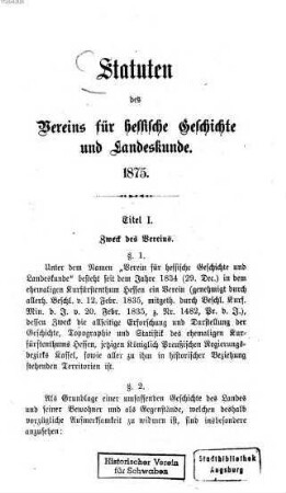 Statuten des Vereins für Hessische Geschichte und Landeskunde
