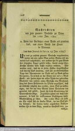 X. Nachrichten von dem zweyten Versuche zu Dijon den 12ten Jun. 1784.
