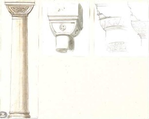 Lange, Ludwig; Lange - Archiv: II.4 Muhamedanischer Stil; Byzantinischer Stil - Säule u. Kapitelle (Ansicht, Perspektive, Details)