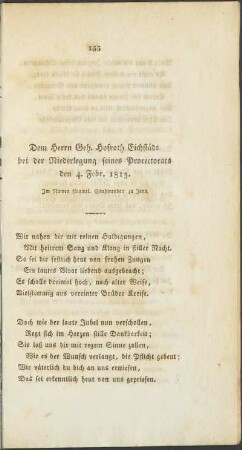 Dem Herrn Geh. Hofrath Eichstädt bei der Niederlegung seiens Prorectorats den 4. Febr. 1815