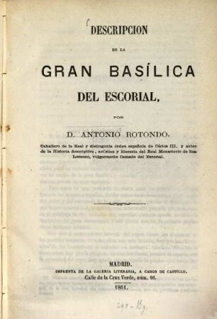 Descripcion de la gran Basílica del Escorial