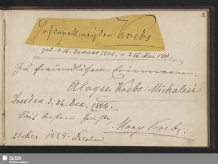 Bl.2. Krebs, Karl August, Aloyse und Mary: Stammbucheinträge