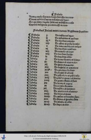 Fabularum Aviani antedictarum Registrum sequitur.