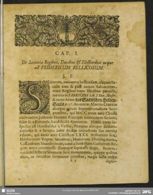 Cap. I. De Saxoniae Regibus, Ducibus & Electoribus isque ad Fridericum Bellicosum