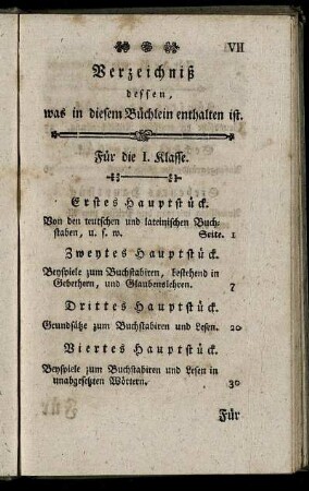 Verzeichniß dessen, was in diesem Büchlein enthalten ist.