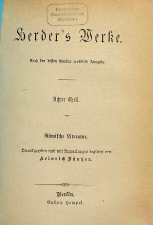 Herders Werke, 8. Römische Literatur