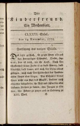 CLXXVI. Stück, den 14. November, 1778