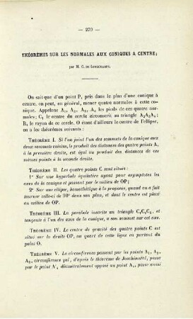 Théorèmes sur les normales aux coniques a centre.