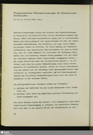 Photogrammetrische Deformationsmessungen bei felsmechanischen Großversuchen