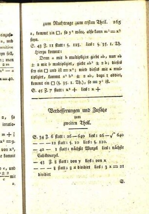 Verbesserungen und Zusätze zum zweiten Theil