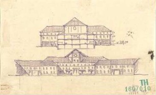 Fischer, Theodor; Lauta, Gartenstadt - Nord; Saalbau - Ansicht, Ansicht m. Schnitt