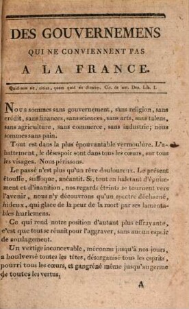 Des Gouvernemens qui ne conviennent pas à la France