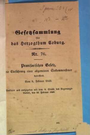 Gesetz-Sammlung für das Herzogtum Coburg. 1849, Nr. 76 [u.] 81