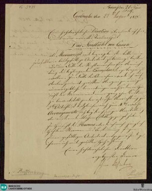 Brief von Joseph von Auffenberg an Unbekannt vom 27.08.1828 - K 3435