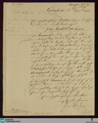 Brief von Joseph von Auffenberg an Unbekannt vom 27.08.1828 - K 3435