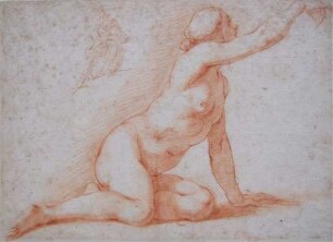 Studie eines weiblichen Aktes und Skizze einer hockenden männlichen Gestalt, um 1632