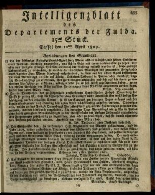 15tes Stueck, den 10ten April 1809
