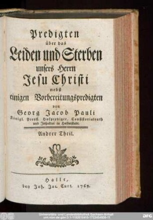 Andrer Theil: Nebst einigen Vorbereitungspredigten