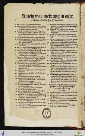 Anzeig was mehrung in dieser neüwen edition hie zu kommen.