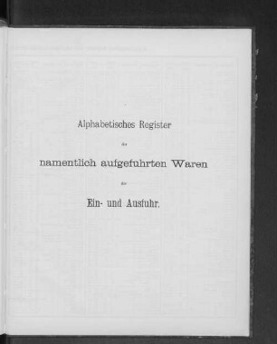 Alphabetisches Register der namentlich aufgeführten Waren der Ein- und Ausfuhr.