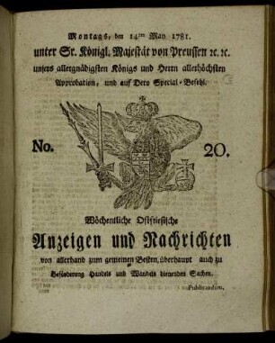 No. 20. Montags, den 14ten May 1781.