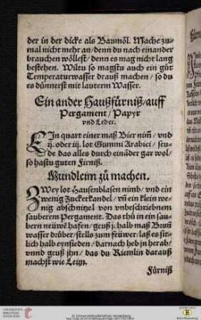 Ein ander Haußfürniß / auff Pergament / Papyr und Leder