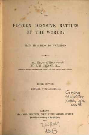 The fifteen decisive battles of the world: From Marathon to Waterloo