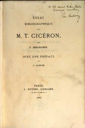 Essai bibliographique sur M. T. Cicéron