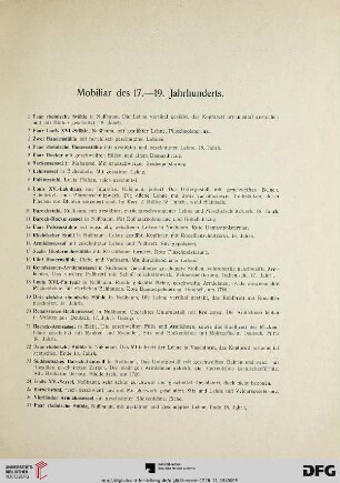 Mobiliar des 17.-19. Jahrhunderts (Nr. 1-215)