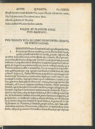 Pub. Terentii Vita Ex Libro Primo Petri Criniti, De Poetis Latinis.