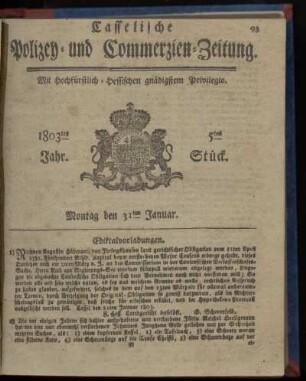 5tes Stueck, Montag den 31ten Januar 1803
