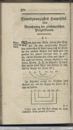 Einundzwanzigstes Hauptstück. Von Berechnung der arithmetischen Progressionen