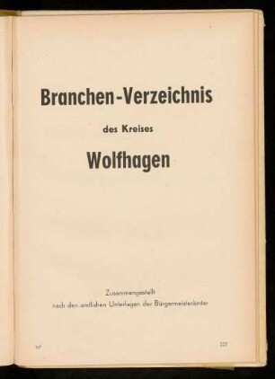 Branchen-Verzeichnis des Kreises Wolfhagen
