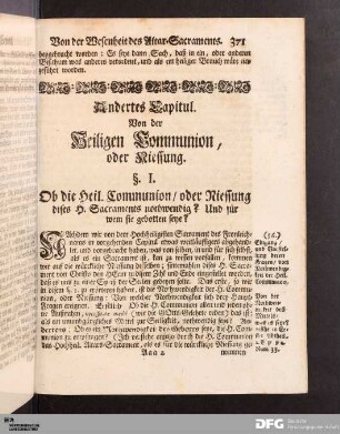 Andertes Capitul. Von der Heiligen Communion, oder Niessung.