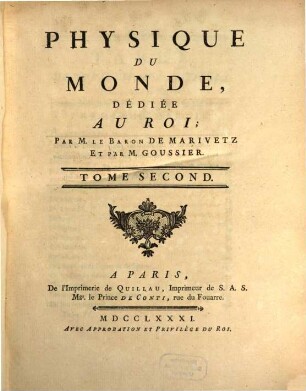 Physique Du Monde, Dédiée Au Roi, 2