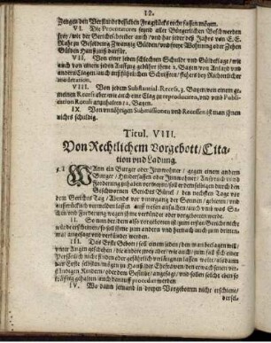Titul. VIII. Von Rechtlichem Vorgebott/ Citation und Ladung