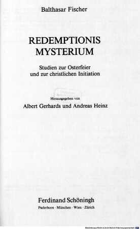 Redemptionis mysterium : Studien zur Osterfeier und zur christlichen Initiation