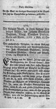XVI. Die Religion Israels, in einem Auszuge ihrer heiligen Bücher.