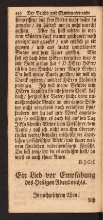 Ein Lied vor Empfahung des heiligen Abendmahls.