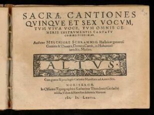 Melchior Schramm: Sacrae cantiones quinque et sex vocvm ... Altvs