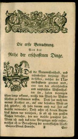 Die erste Betrachtung. Von der Reihe der erschaffenen Dinge