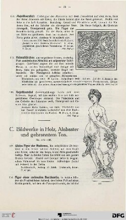 C. Bildwerke in Holz, Alabaster und gebranntem Ton (Nr. 117-186)