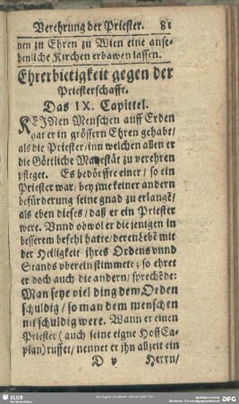 Ehrerbietigkeit gegen der Priesterschafft. Das IX. Capittel