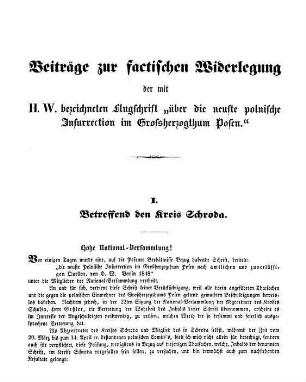 Beiträge zur factischen Widerlegung der mit H. W. bezeichneten Flugschrift "Über die neueste polnische Insurrection im Grossherzogthum Posen"
